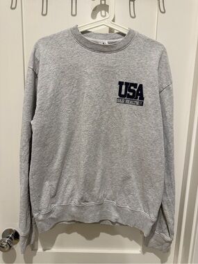 Sporty & Rich Gray Crewneck Sweatshirt with Navy USA Logo